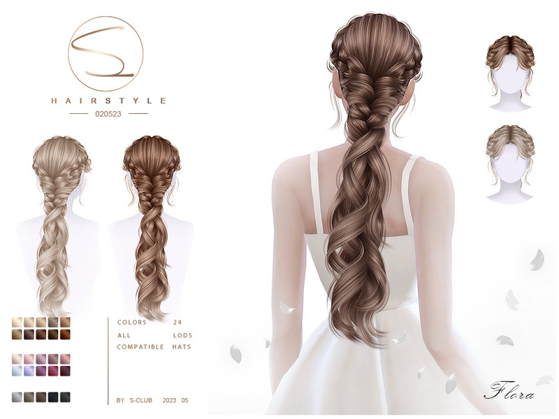 Sims 4 Elegant curly braid  (Flora) 020523 by S-Club