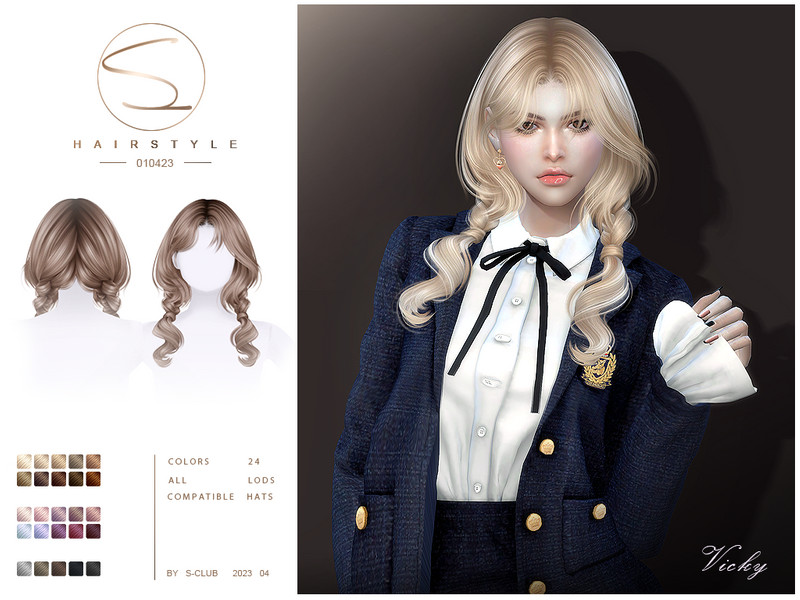 Sims 4 Double Curly braid 010423(Vicky) by S-Club