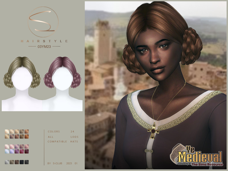 Sims 4 Ye Medieval braid hairstyle 03YM23 by S-Club