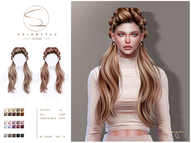 Sims 4 Double long braid hair (Suja 021222) by S-Club