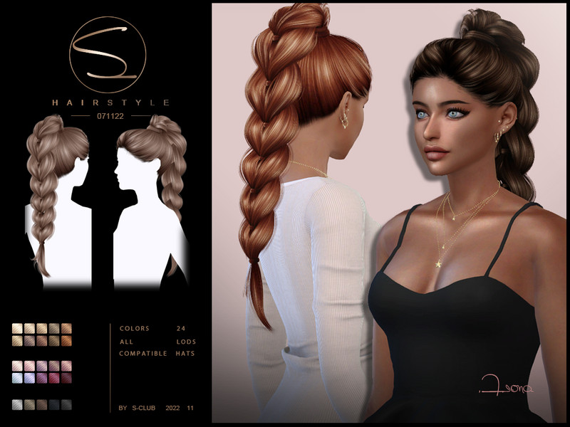 Sims 4 Long braid hair(Fiona071122) by S-CLUB by S-Club