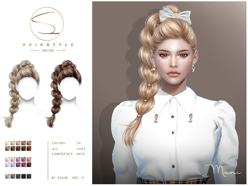 Sims 4 Long braid hair(Mani031122) by S-Club