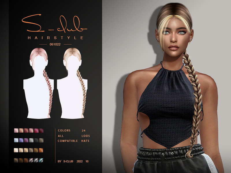 Sims 4 Long single braid hairstyle(Kim051022) by S-CLUB by S-Club