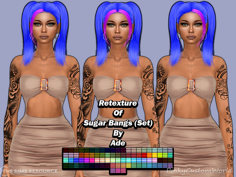 Sims 4 Retexture of Sugar Bangs by Ade (Set) by PinkyCustomWorld