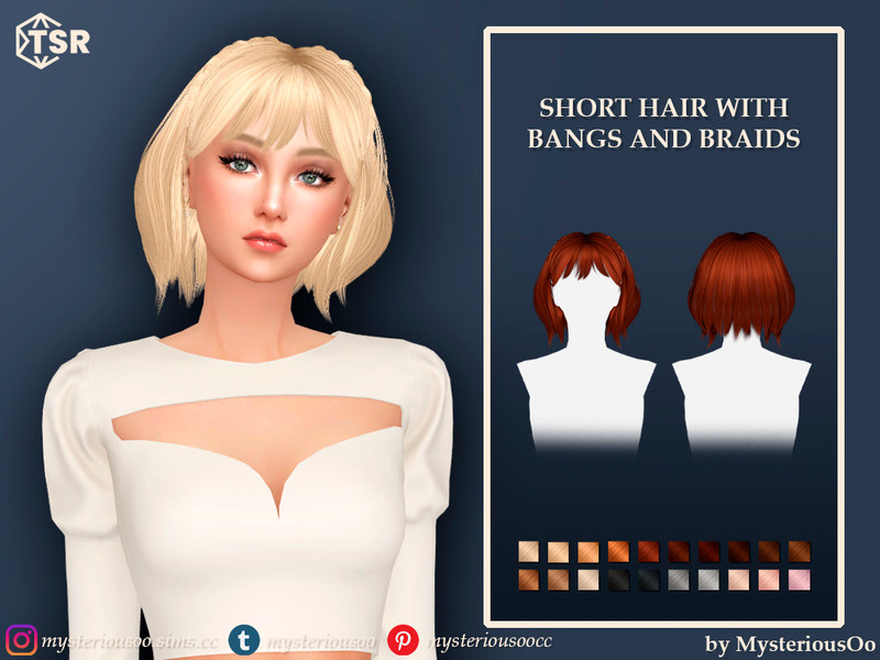 Sims 4 Short hair with bangs and braids by MysteriousOo