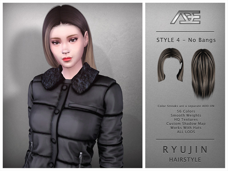 Sims 4 Ryujin - Style 4 without Bangs (Hairstyle) by Ade_Darma