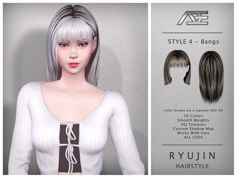Sims 4 Ryujin - Style 4 with Bangs (Hairstyle) by Ade_Darma