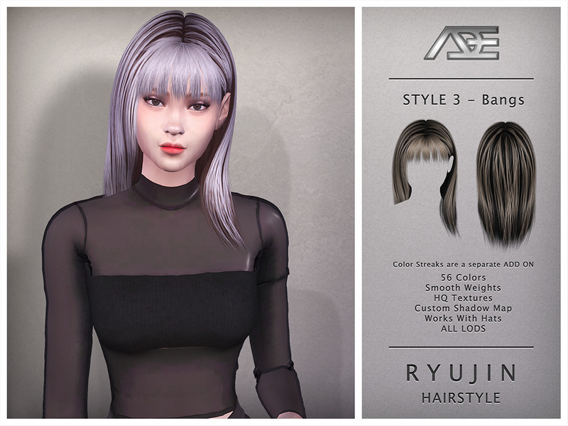 Sims 4 Ryujin - Style 3 with Bangs (Hairstyle) by Ade_Darma