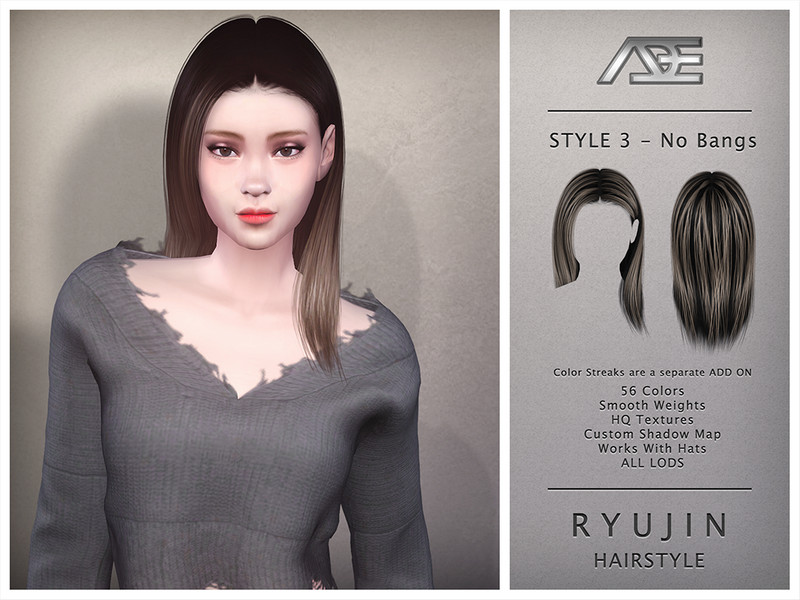 Sims 4 Ryujin - Style 3 without Bangs (Hairstyle) by Ade_Darma
