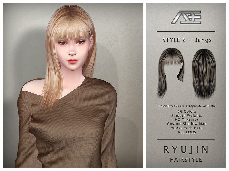 Sims 4 Ryujin - Style 2 with Bangs (Hairstyle) by Ade_Darma