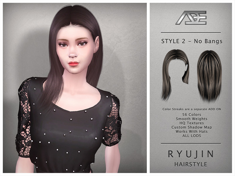 Sims 4 Ryujin - Style 2 without Bangs (Hairstyle) by Ade_Darma