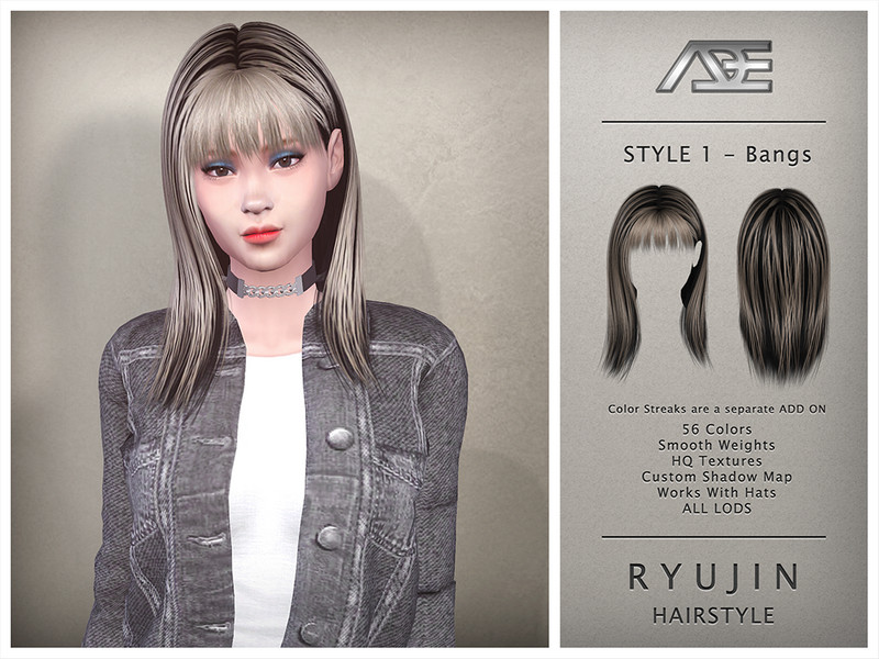 Sims 4 Ryujin - Style 1 with Bangs (Hairstyle) by Ade_Darma