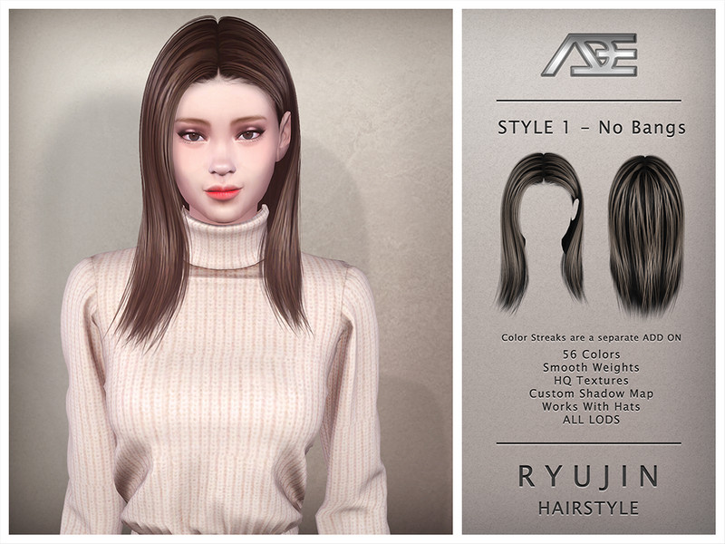 Sims 4 Ryujin - Style 1 without Bangs (Hairstyle) by Ade_Darma