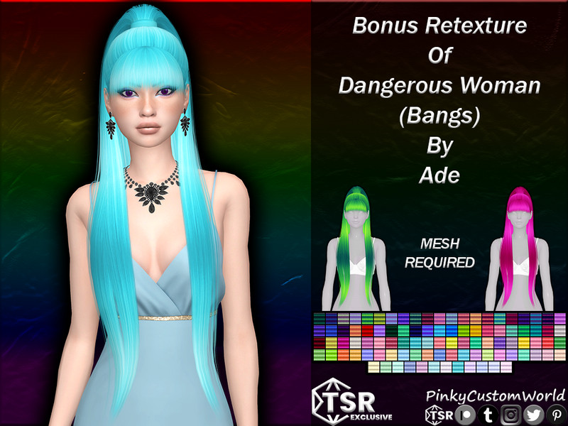Sims 4 Bonus Retexture of Dangerous Woman (Bangs) hair by Ade by PinkyCustomWorld