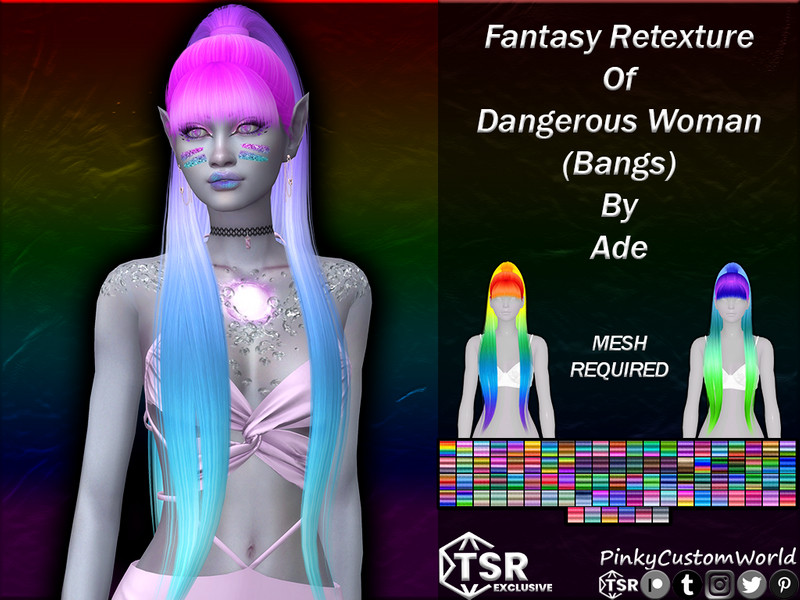 Sims 4 Fantasy Retexture of Dangerous Woman (Bangs) hair by Ade by PinkyCustomWorld