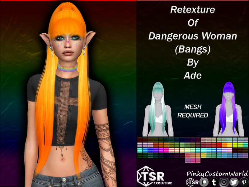 Sims 4 Retexture of Dangerous Woman (bangs) hair by Ade by PinkyCustomWorld
