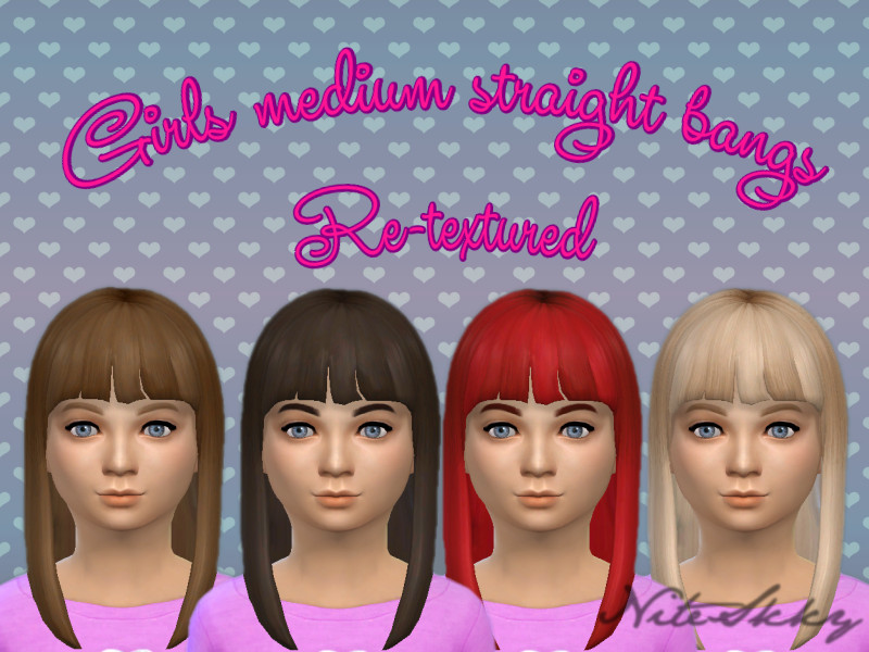 Sims 4 Girl medium Straight Hair w/ Bangs Re-textured by NiteSkky