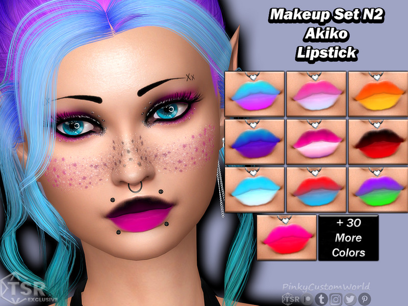 Sims 4 Makeup Set N2 - Akiko Lipstick by PinkyCustomWorld