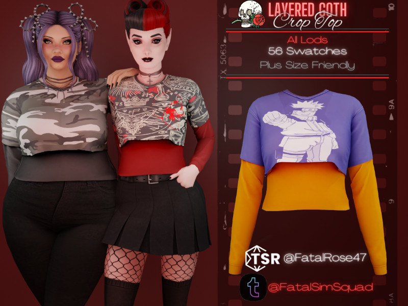 Sims 4 Layered Goth Crop Top by FatalRose47