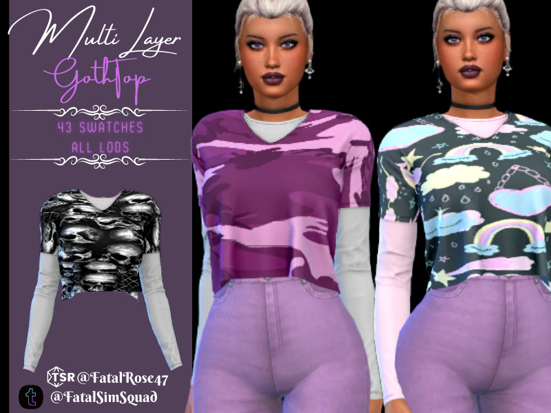 Sims 4 Multi Layer Goth Top by FatalRose47