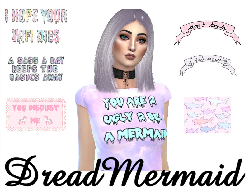Sims 4 DreadMermaid | Pastel Goth Graphic Tumblr Crop Tops by DreadMermaid