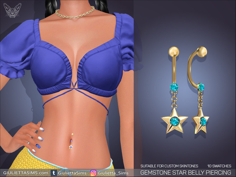 Sims 4 Gemstone Star Belly Piercing (left brow ring) by Feyona