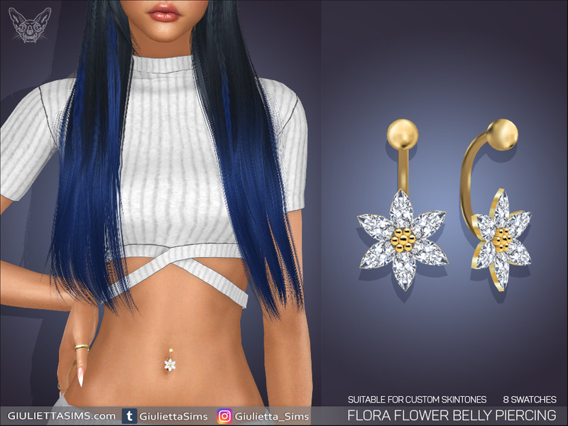 Sims 4 Flora Flower Belly Piercing (left brow ring category) by Feyona