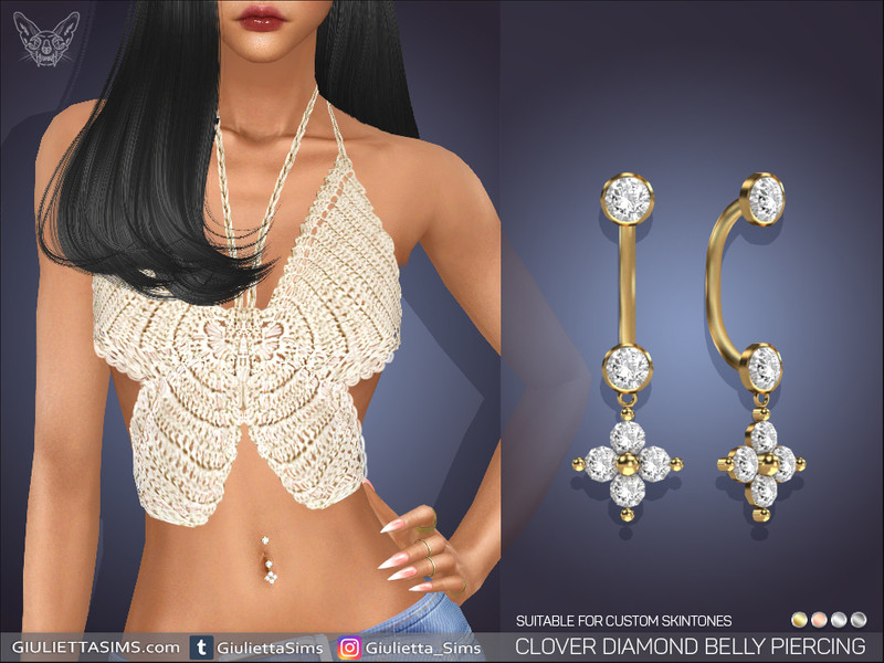 Sims 4 Clover Diamond Belly Piercing (left brow ring category) by Feyona