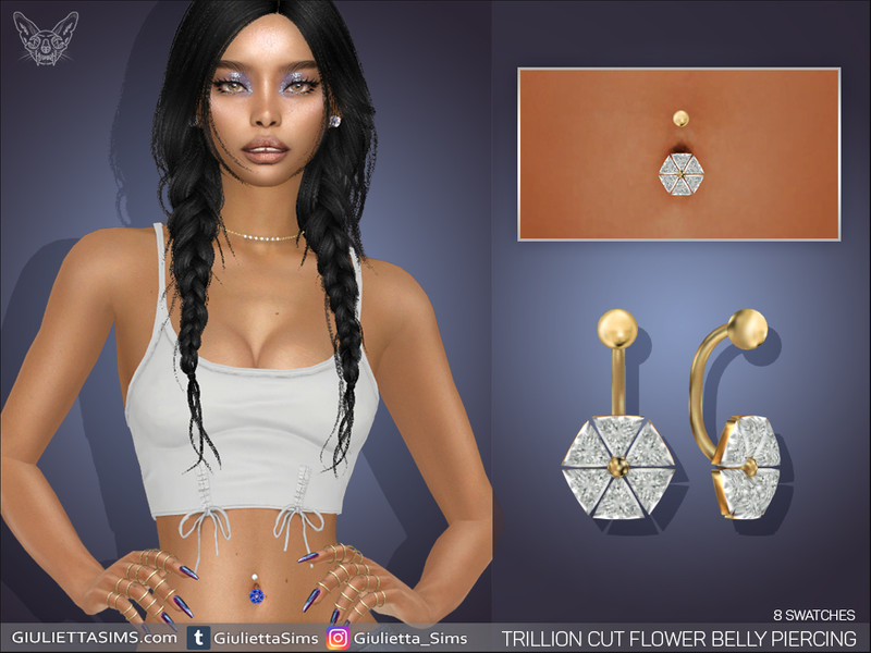Sims 4 Trillion Cut Flower Belly Piercing (left brow ring category) by Feyona