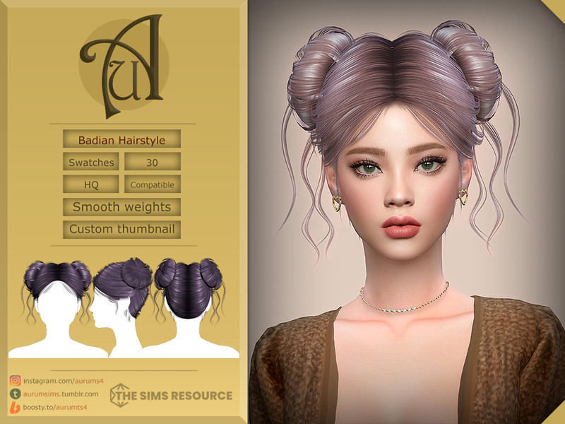 Sims 4 Badian - double bun female hairstyle by AurumMusik