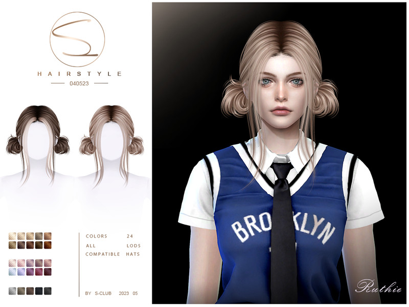 Sims 4 Double bun hairstyle 040523(Ruthie) by S-Club