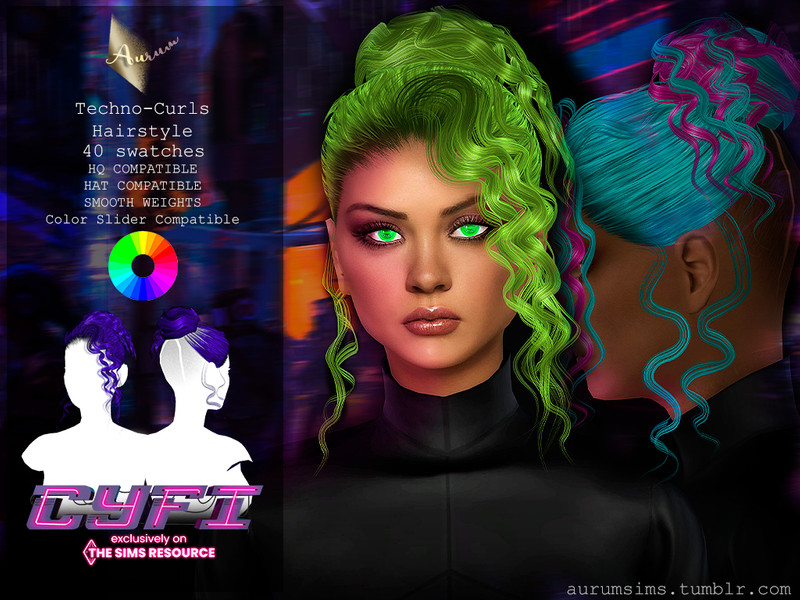 Sims 4 CyFi - Techno-Curls Bun Hairstyle by AurumMusik