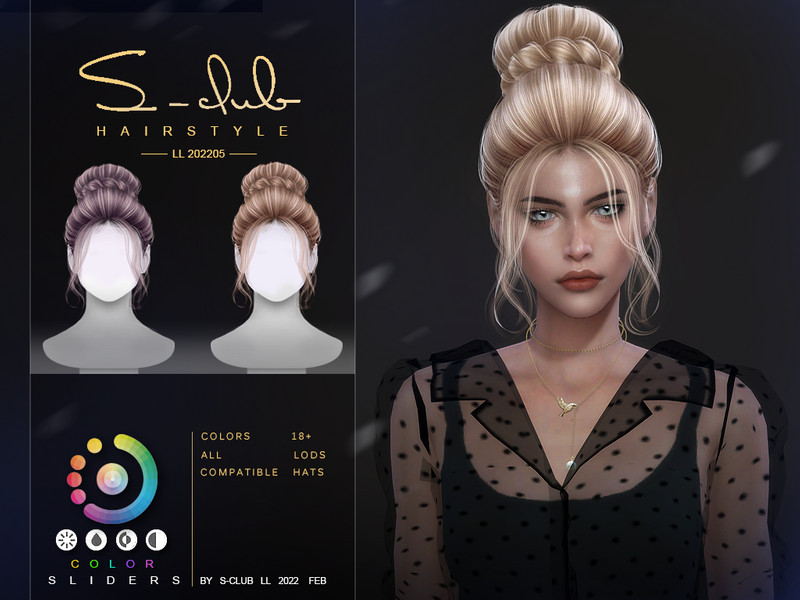 Sims 4 Braid bun hairstyle by S-Club by S-Club