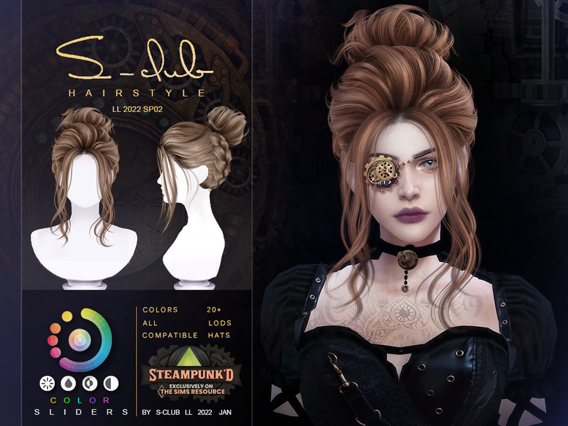 Sims 4 Steampunk D hairstyles with bun by S-Club by S-Club
