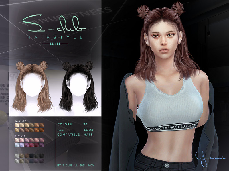 Sims 4 Double-Half Bun hairstyle by S-Club by S-Club