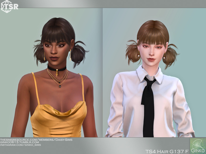 Sims 4 Pigtail Buns Hairstyle - G137 by Daisy-Sims