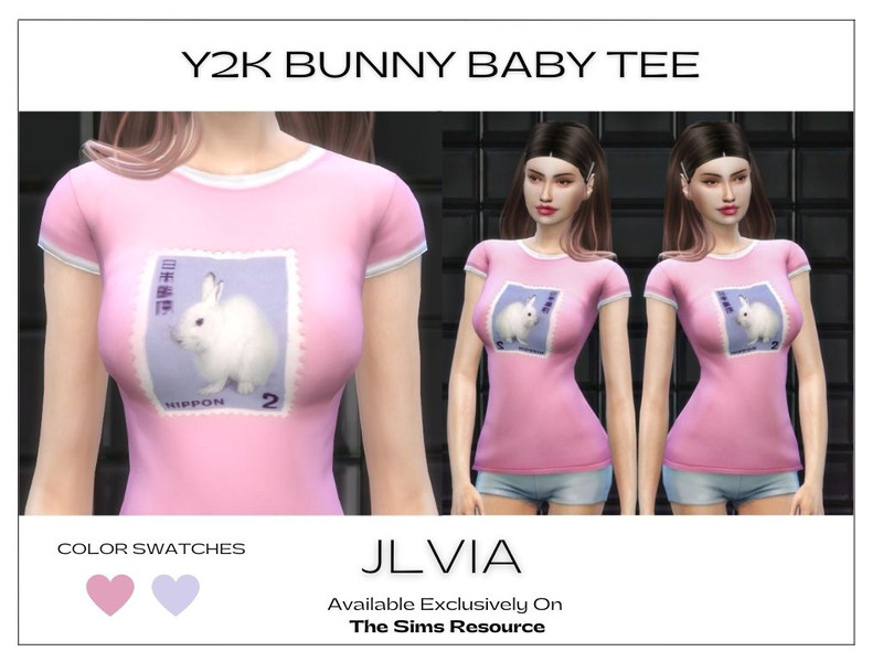 Sims 4 Y2k Bunny Baby Tee by JLVIA