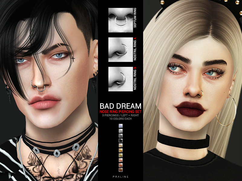 Sims 4 Bad Dream Nose Ring Piercing Set by Pralinesims