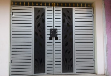 Laser-cut window grill and jali panel in grey powder coat