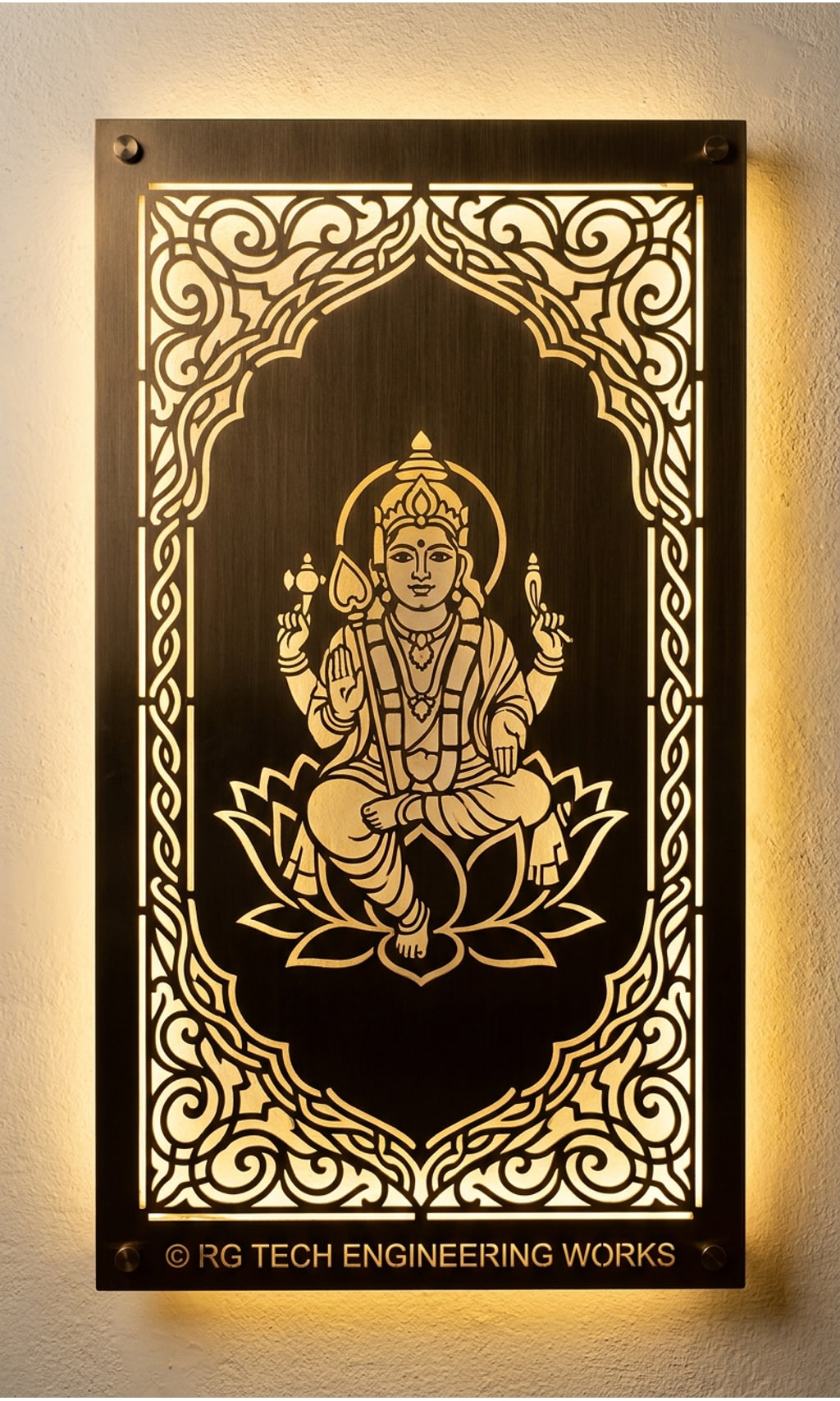 Laser cut Golden PVD on stainless steel Murugan design 1 by RG Tech Engineering