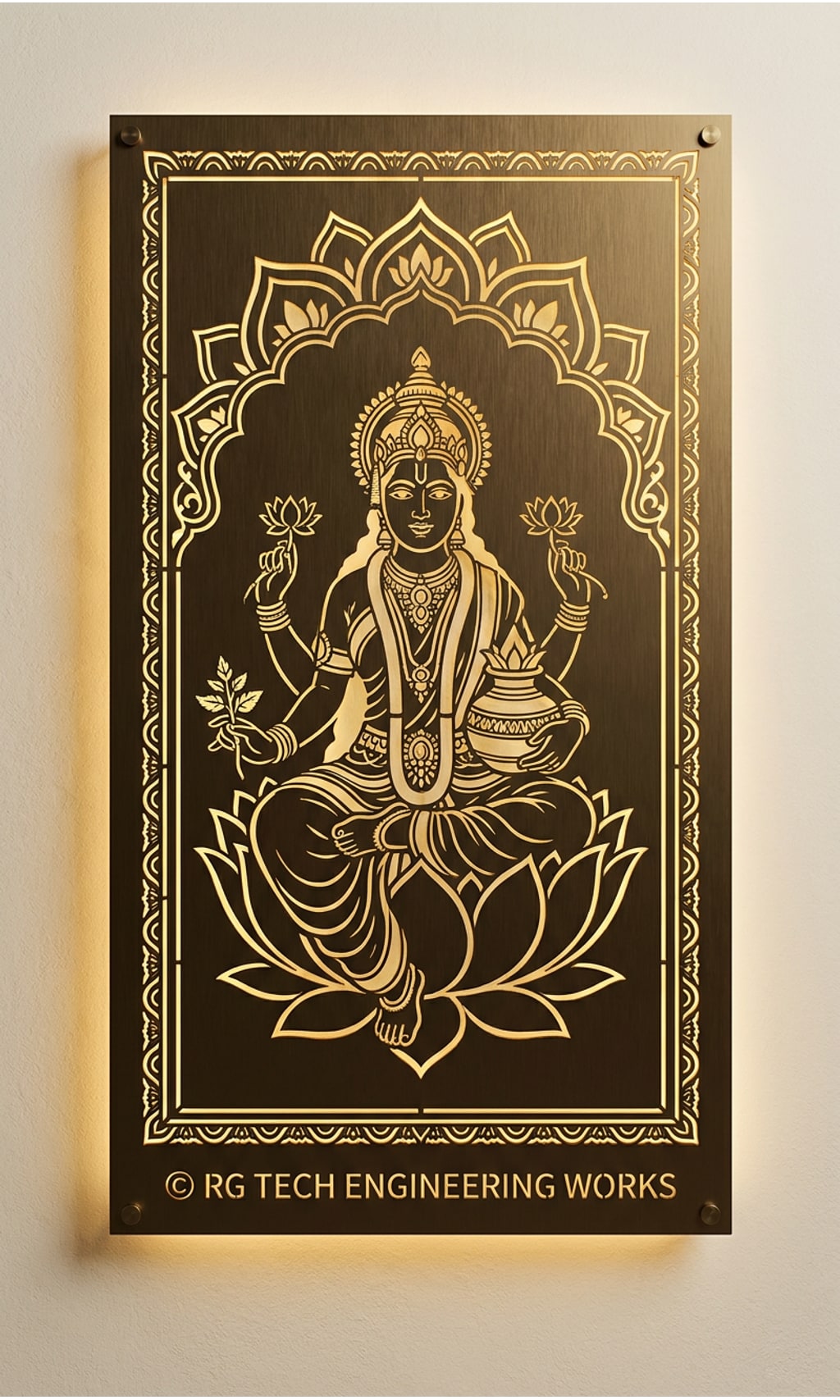 Laser cut Golden PVD on stainless steel Dhanvantari design 1 by RG Tech Engineering
