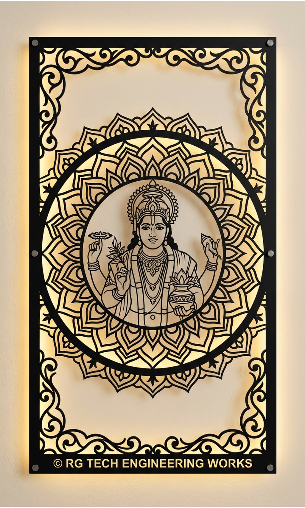 Laser cut Black powder coated mild steel Dhanvantari design 2 by RG Tech Engineering