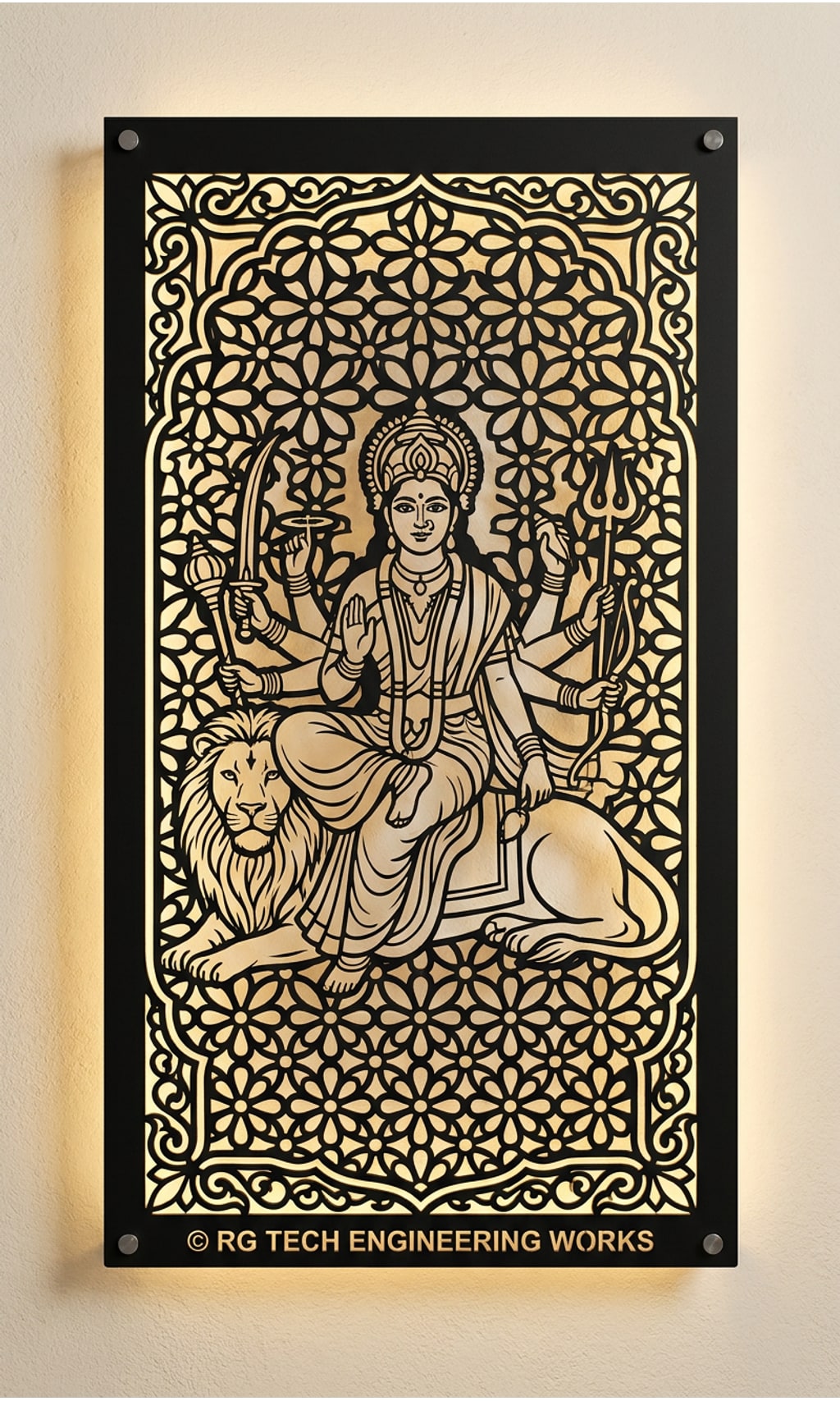 Laser cut Black powder coated mild steel Durga design 5 by RG Tech Engineering