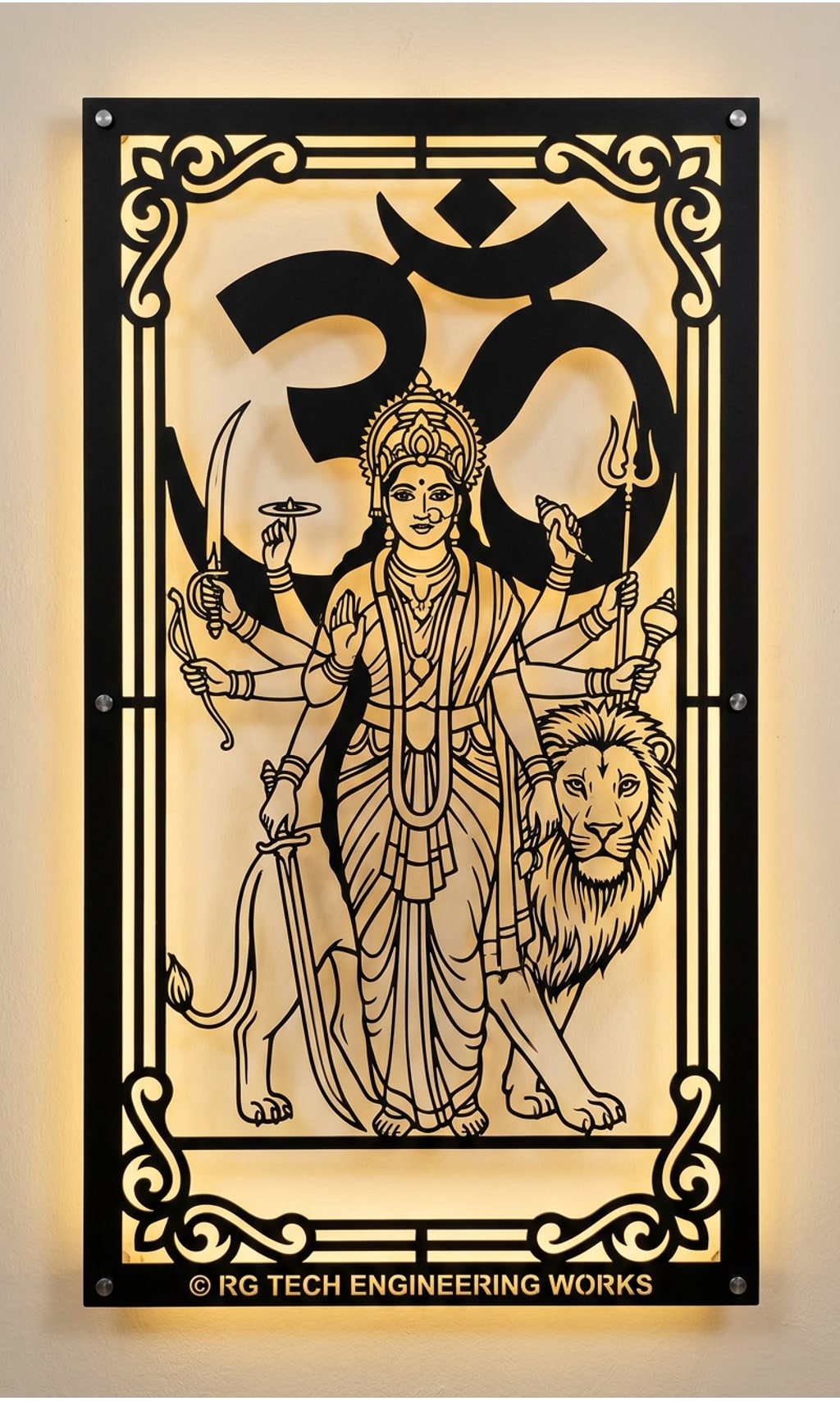Laser cut Black powder coated mild steel Durga design 4 by RG Tech Engineering