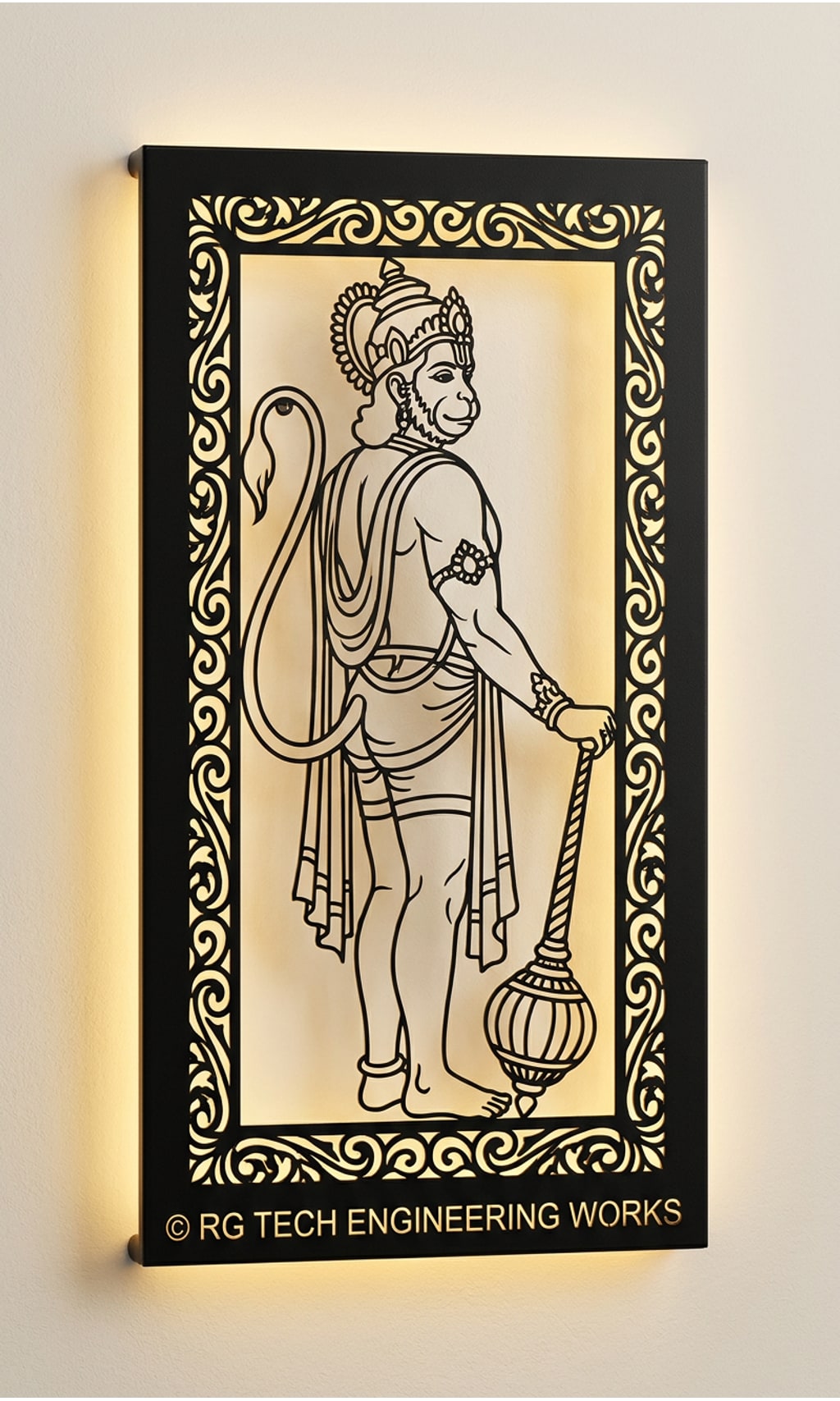 Laser cut Black powder coated mild steel Hanuman design 6 by RG Tech Engineering