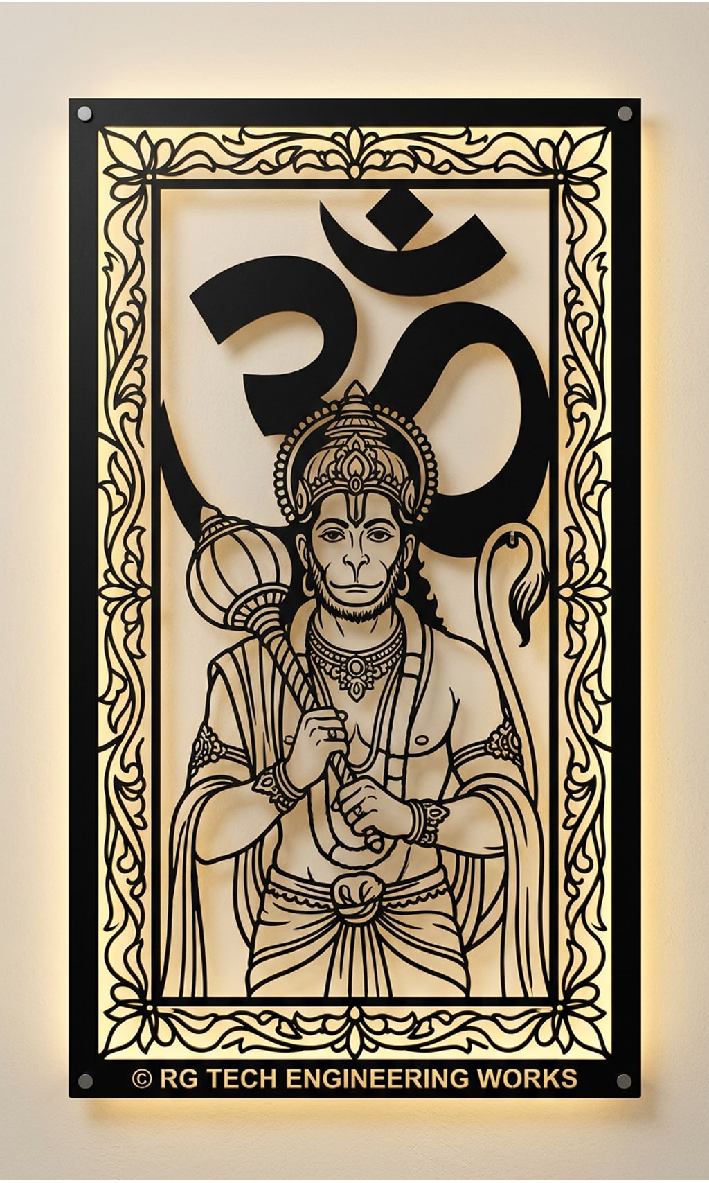 Laser cut Black powder coated mild steel Hanuman design 4 by RG Tech Engineering