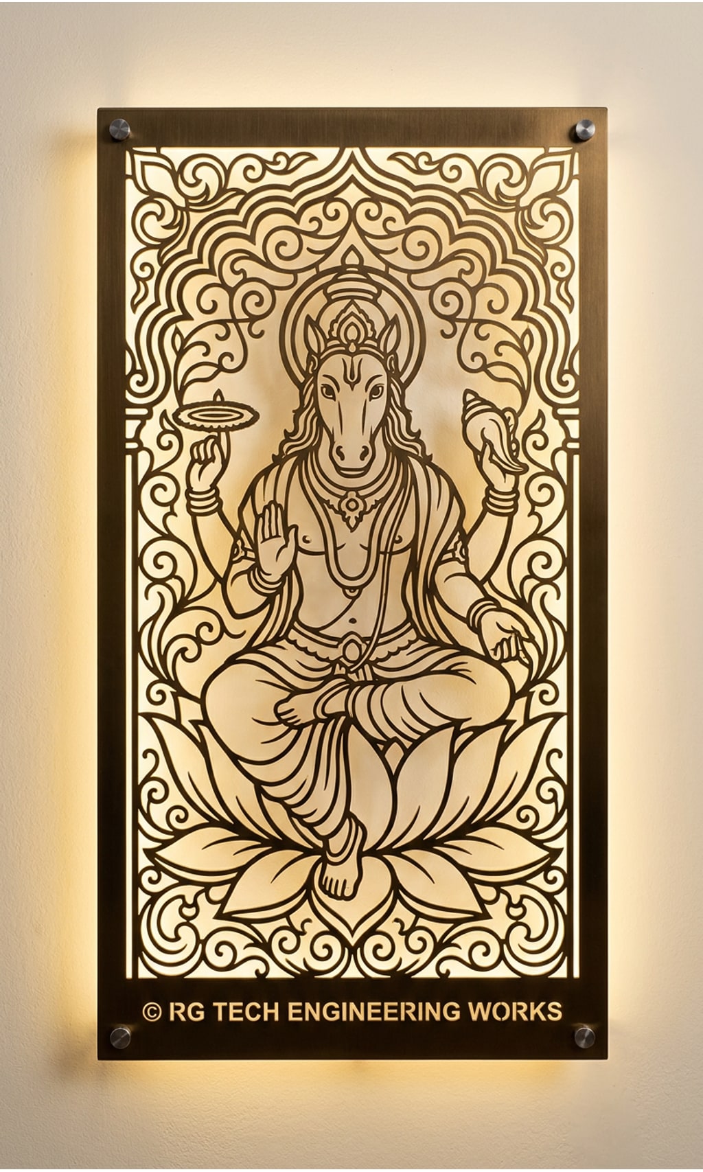 Laser cut Golden PVD on stainless steel Hayagriva design 1 by RG Tech Engineering