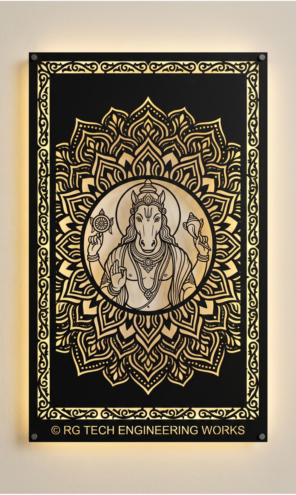 Laser cut Black powder coated mild steel Hayagriva design 2 by RG Tech Engineering