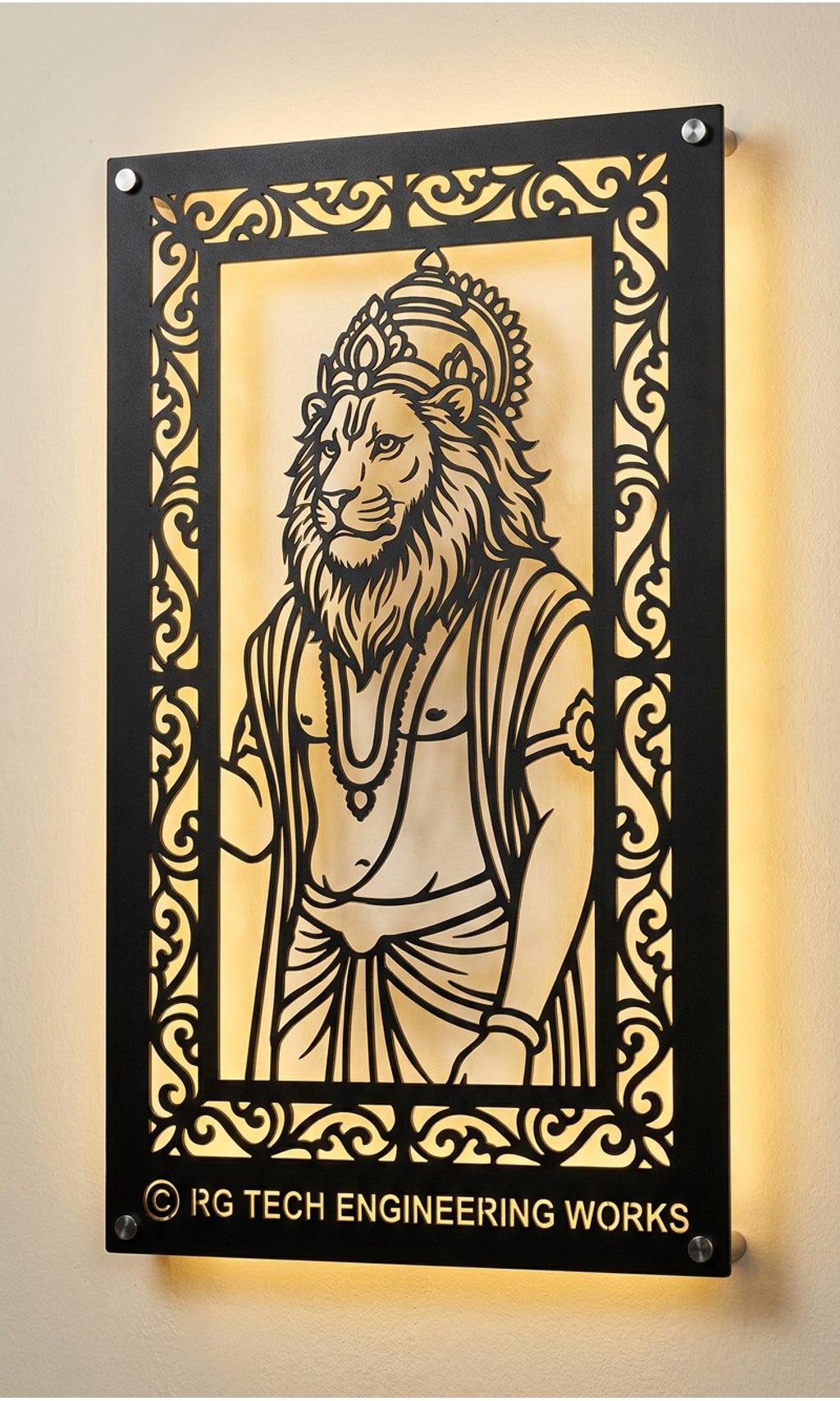 Laser cut Black powder coated mild steel Narasimha design 6 by RG Tech Engineering