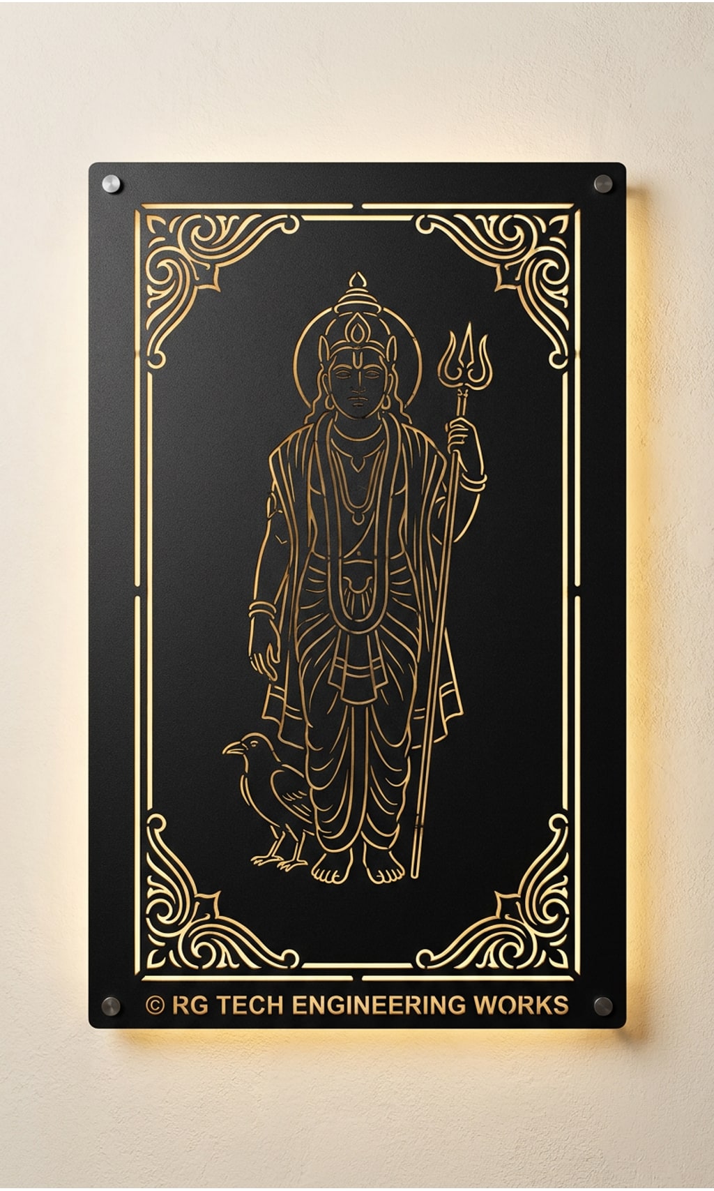 Laser cut Black powder coated mild steel Shani Bhagavan design 6 by RG Tech Engineering